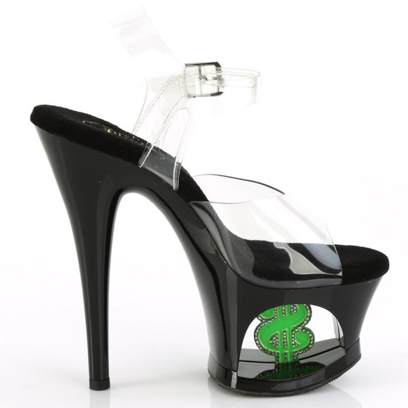 Money Sign Glow Platform Clear High Heel Shoes - Picture 3 of 6